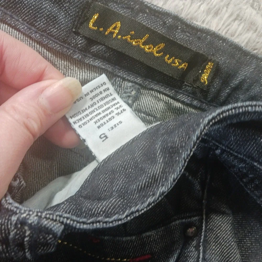 LA Idol USA‎ Jeans Sz 5 Skinny Fit Dark Wash Zip Pocket Bling READ